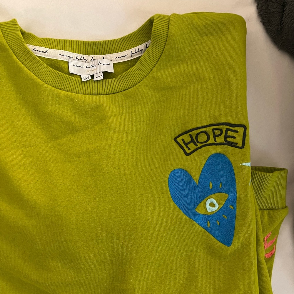 Never Fully Dressed Green Cotton Embroidered Sweatshirt